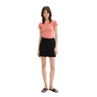 Tom Tailor, Pantaloni scurti uni cu talie inalta, Negru, XS
