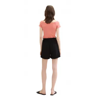 Tom Tailor, Pantaloni scurti uni cu talie inalta, Negru, XS