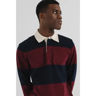 Tommy Hilfiger, Bluza de bumbac cu model in dungi, Visiniu, Albastru ultramarin, S