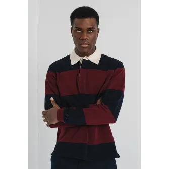 Tommy Hilfiger, Bluza de bumbac cu model in dungi, Visiniu, Albastru ultramarin, S