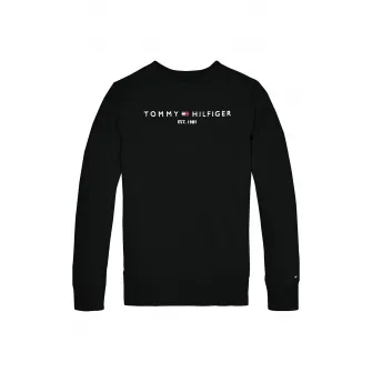 Tommy Hilfiger, Bluza sport cu decolteu la baza gatului, cu logo, Alb, Negru, 122 CM