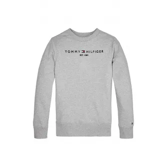 Tommy Hilfiger, Bluza sport cu decolteu la baza gatului, cu logo, Gri melange, 128 CM