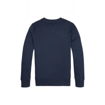 Tommy Hilfiger, Bluza sport cu decolteu la baza gatului, cu logo, Alb, Bleumarin, 176 CM