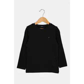 Tommy Hilfiger, Bluza sport din bumbac organic cu detaliu logo, Negru, 122 CM