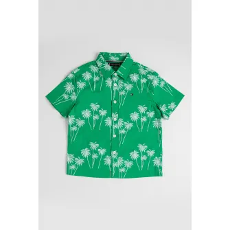 Tommy Hilfiger, Camasa cu model si maneci scurte, Alb, Verde, 170 CM