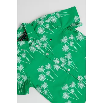 Tommy Hilfiger, Camasa cu model si maneci scurte, Alb, Verde, 170 CM