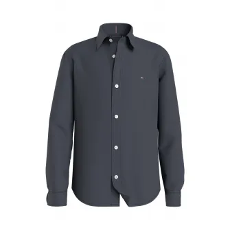 Tommy Hilfiger, Camasa din amestec de bumbac organic cu logo brodat pe piept, Bleumarin, 122 CM