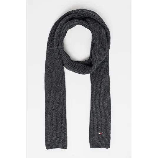 Tommy Hilfiger, Fular striat din bumbac si casmir, Gri antracit