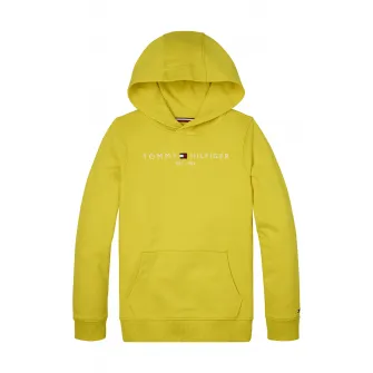 Tommy Hilfiger, Hanorac cu logo brodat si buzunar kangaroo, Galben sofran, 110 CM