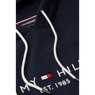 Tommy Hilfiger, Hanorac din amestec de bumbac organic cu broderie logo, Rosu, Alb, Bleumarin, S