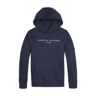 Tommy Hilfiger, Hanorac din amestec de bumbac organic, cu logo, Alb, Bleumarin inchis, 122 CM