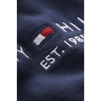 Tommy Hilfiger, Hanorac din amestec de bumbac organic, cu logo, Alb, Bleumarin inchis, 122 CM
