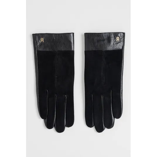 Tommy Hilfiger, Manusi din piele si piele intoarsa, Negru, 20 CM