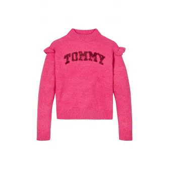 Tommy Hilfiger, Pulover cu logo de paiete, Roz aprins, 170 CM