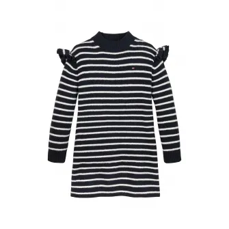 Tommy Hilfiger, Rochie cu decolteu la baza gatului, Alb murdar, Bleumarin, 164 CM