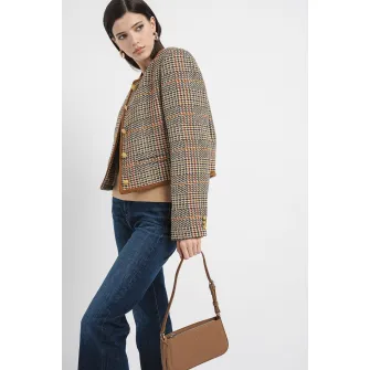 Tommy Hilfiger, Sacou crop in carouri, Rosu, Maro, Bej, 38