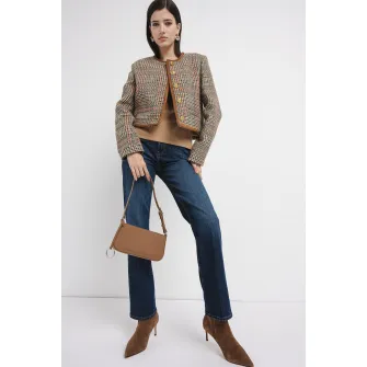 Tommy Hilfiger, Sacou crop in carouri, Rosu, Maro, Bej, 38