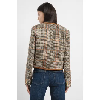 Tommy Hilfiger, Sacou crop in carouri, Rosu, Maro, Bej, 38