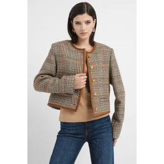 Tommy Hilfiger, Sacou crop in carouri, Rosu, Maro, Bej, 38
