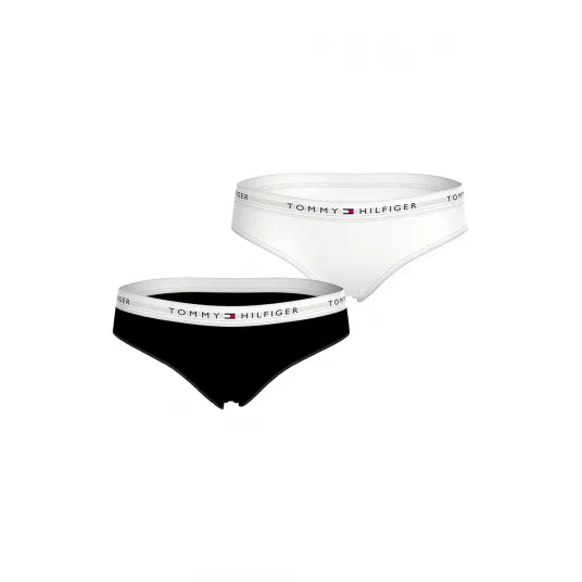 Tommy Hilfiger, Set de chiloti clasici cu banda logo in talie - 2 perechi, Alb, Negru, 140-152 CM