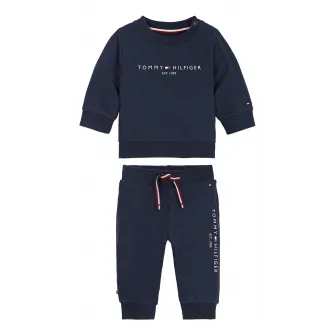 Tommy Hilfiger, Set de pantaloni sport si bluza sport din bumbac organic cu imprimeu logo - 2 piese, Bleumarin, 62 CM