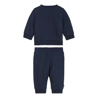 Tommy Hilfiger, Set de pantaloni sport si bluza sport din bumbac organic cu imprimeu logo - 2 piese, Bleumarin, 62 CM