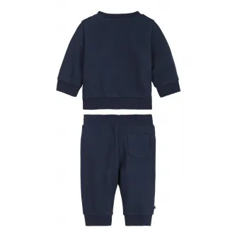 Tommy Hilfiger, Set de pantaloni sport si bluza sport din bumbac organic cu imprimeu logo - 2 piese, Bleumarin, 68 CM