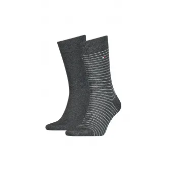 Tommy Hilfiger, Set de sosete uni si cu model in dungi - 2 perechi, Gri/Alb, 47-49