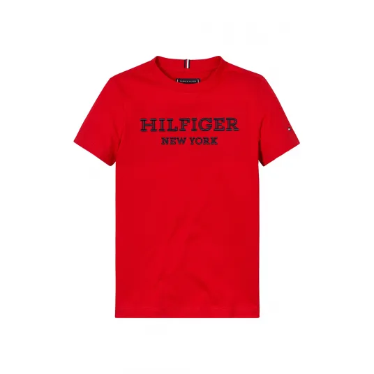 Tommy Hilfiger, Tricou cu imprimeu logo pe piept, Rosu, 164 CM