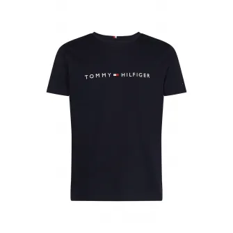 Tommy Hilfiger, Tricou de bumbac organic cu logo brodat, Bleumarin inchis, S
