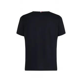 Tommy Hilfiger, Tricou de bumbac organic cu logo brodat, Bleumarin inchis, S