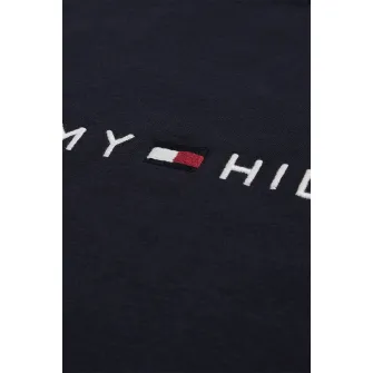 Tommy Hilfiger, Tricou de bumbac organic cu logo brodat, Bleumarin inchis, S