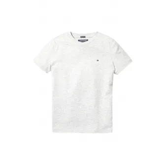 Tommy Hilfiger, Tricou din bumbac organic cu decolteu la baza gatului, Gri deschis melange, 110 CM