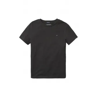 Tommy Hilfiger, Tricou din bumbac organic cu decolteu la baza gatului, Negru, 176 CM
