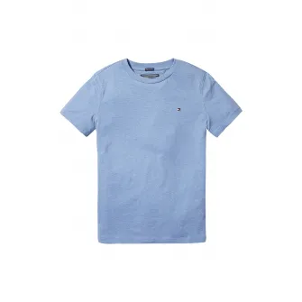 Tommy Hilfiger, Tricou din bumbac organic cu decolteu la baza gatului, Albastru lavanda, 116 CM