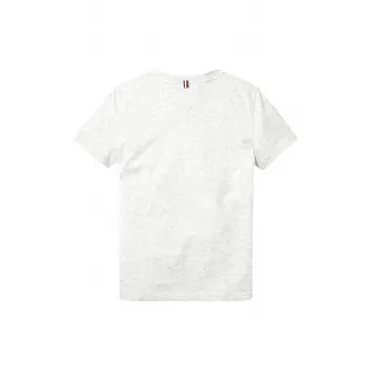 Tommy Hilfiger, Tricou din bumbac organic cu decolteu la baza gatului, Gri deschis melange, 110 CM