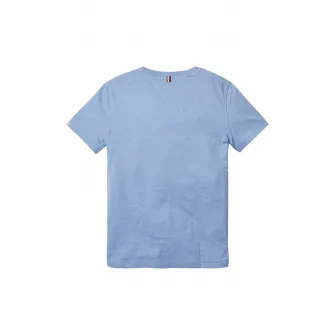Tommy Hilfiger, Tricou din bumbac organic cu decolteu la baza gatului, Albastru lavanda, 116 CM