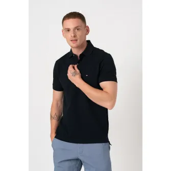 Tommy Hilfiger, Tricou polo din amestec de bumbac organic, Bleumarin, S