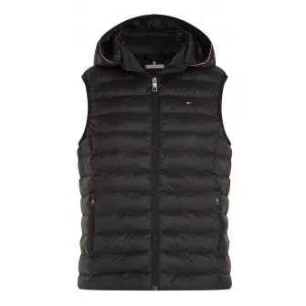 Tommy Hilfiger, Vesta usoara matlasata cu gluga, Negru, XS