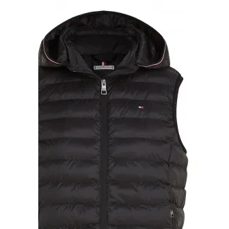 Tommy Hilfiger, Vesta usoara matlasata cu gluga, Negru, XS