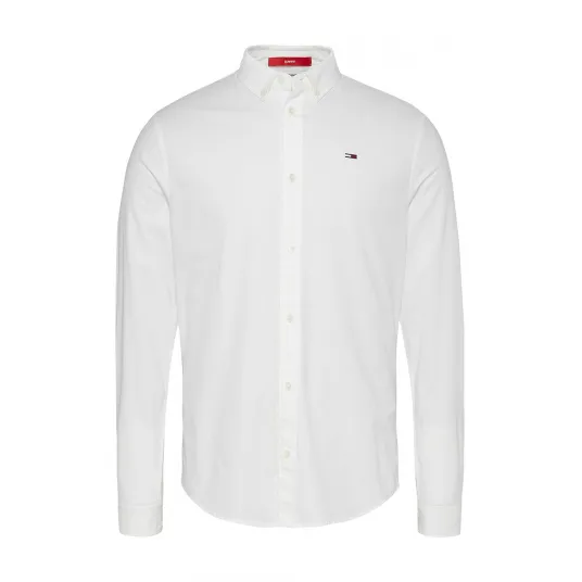 Tommy Jeans, Camasa slim fit din amestec de bumbac organic, Alb, M