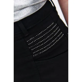 Top Secret, Blugi slim fit cu talie inalta si strasuri, Negru, 34