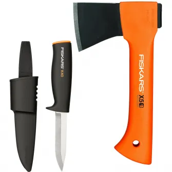 Topor pentru camping Fiskars X5 - XXS + Cutit utilitar K40