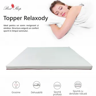 Topper saltea impermeabil, Best Sleep, Relaxody, H7 spume poliuretanica profilata 7 zone confort, 140x200cm, husa detasabila lavabila