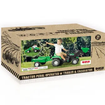 Tractor Dolu cu pedale, remorca si cupa, verde