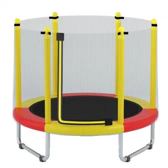 Trambulina Mappy, pentru copii, cu plasa de protectie exterioara, 150 cm, Rosu/ Galben