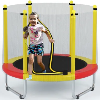 Trambulina Mappy, pentru copii, cu plasa de protectie exterioara, 150 cm, Rosu/ Galben