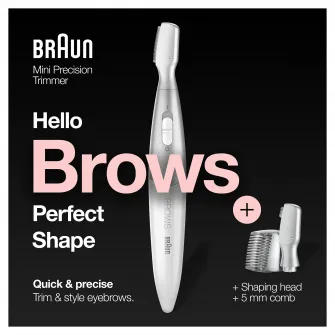 Прецизионный триммер для бровей Braun FG1106, зарядка аккумулятора, белый/серебристый