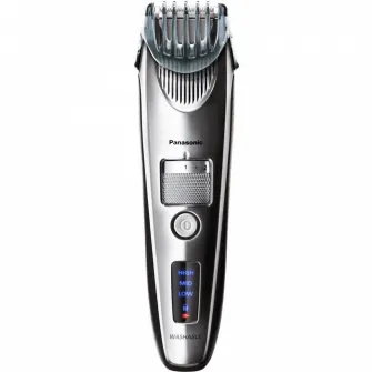 Trimmer Panasonic ER-SB60-S803, lavabil, motor liniar de mare viteza, 1-10mm, 19 de trepte, accesoriu pentru finisare precisa, Li-ion, Argintiu, Argintiu