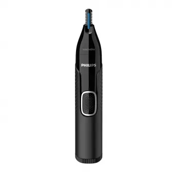 Philips NT5650/16 Триммер для носа/ушей, аккумулятор, моющийся, для влажного и сухого использования, технология Precision Trim, нержавеющая сталь, гребень для бровей, 2 гребня 3–5 мм, черный